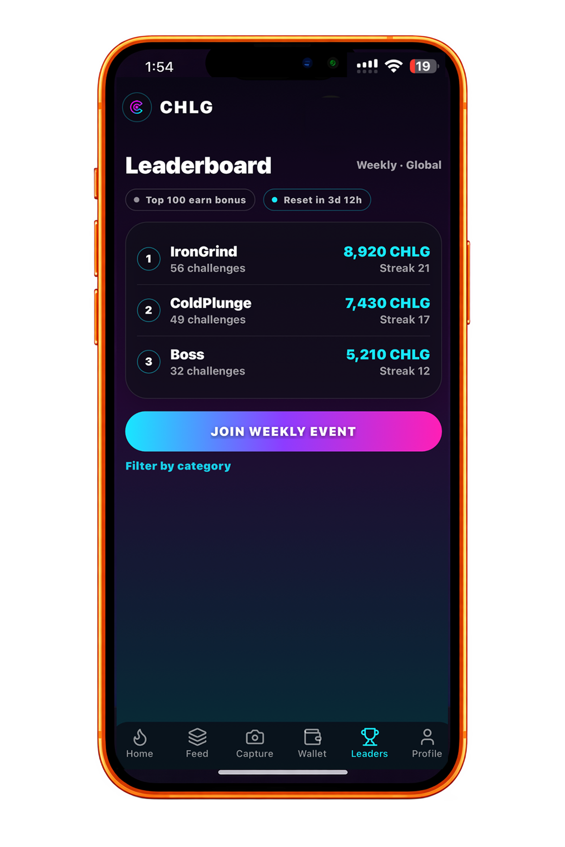 CHLG leaderboard screen