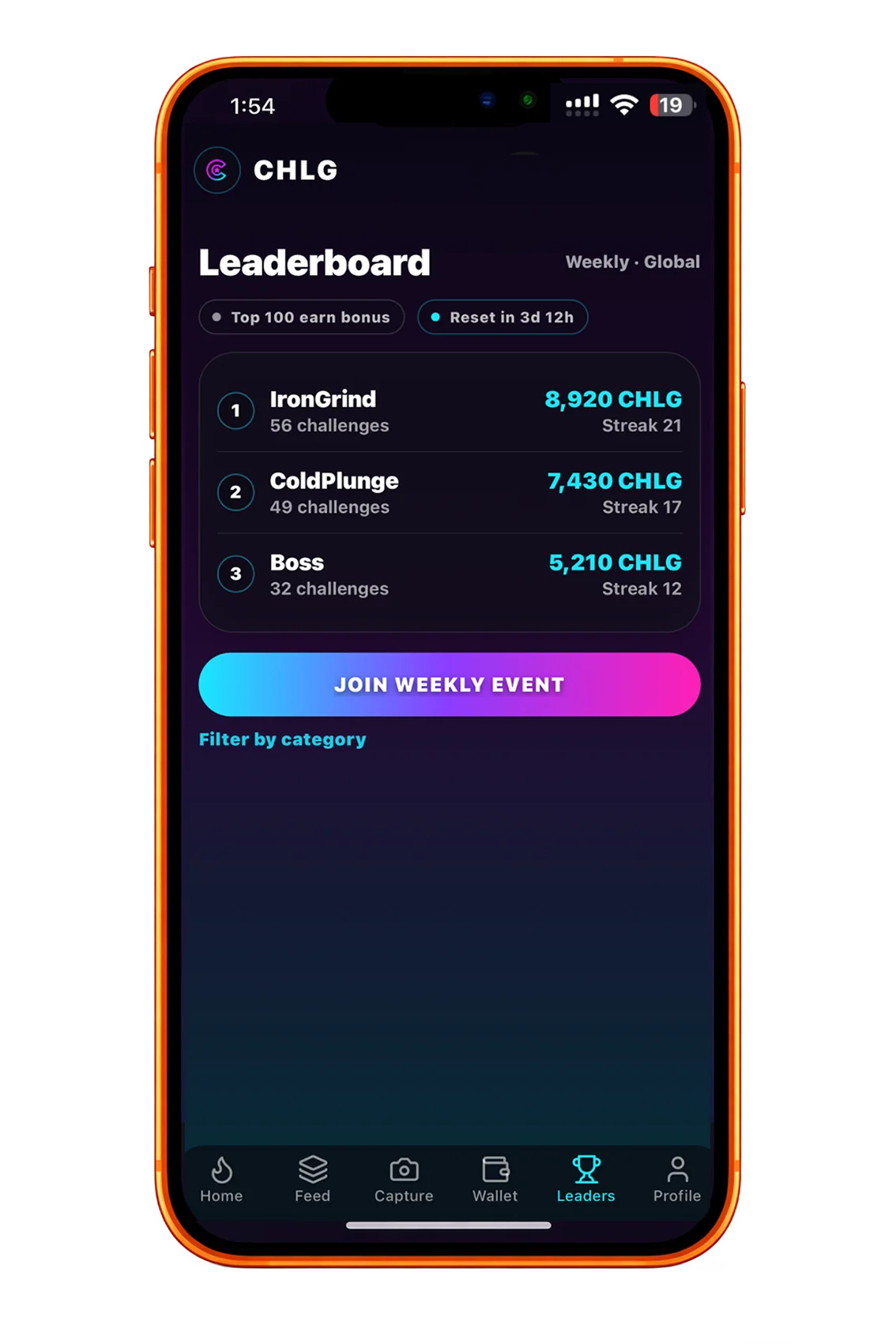 CHLG leaderboard screen