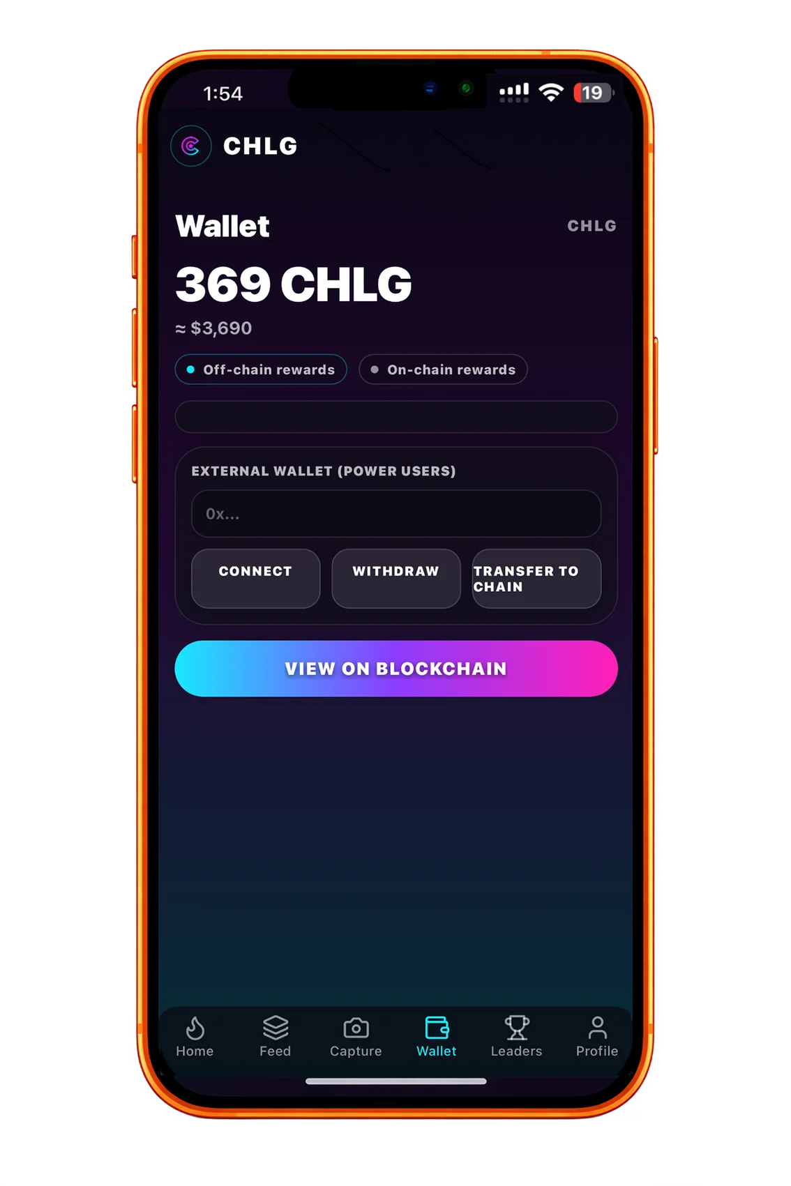 CHLG wallet screen