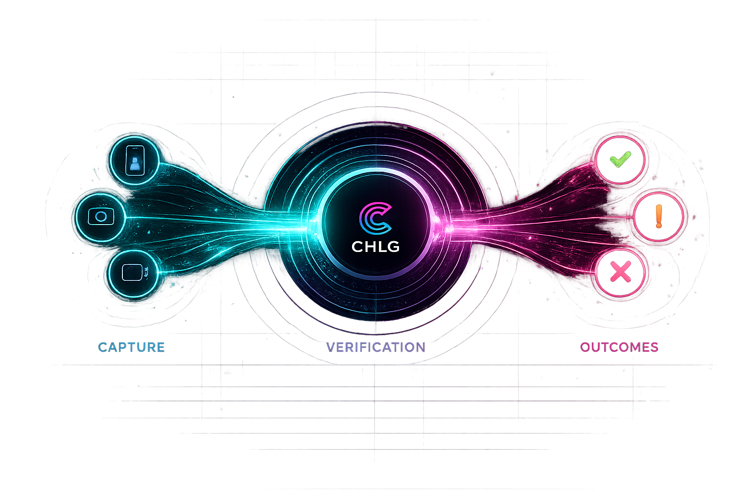 CHLG capture, verification, and outcomes engine diagram