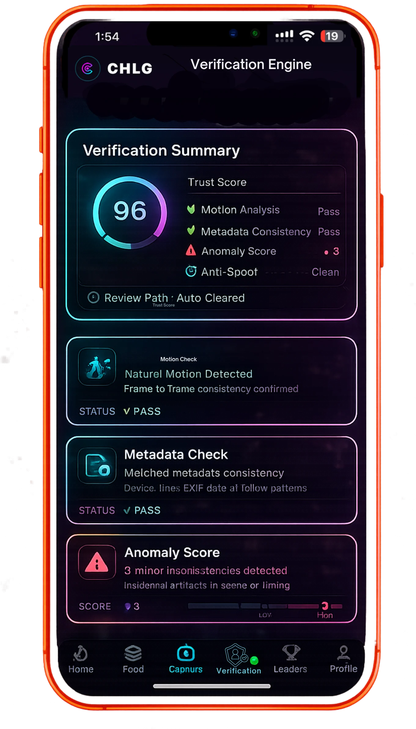CHLG verification engine app screen