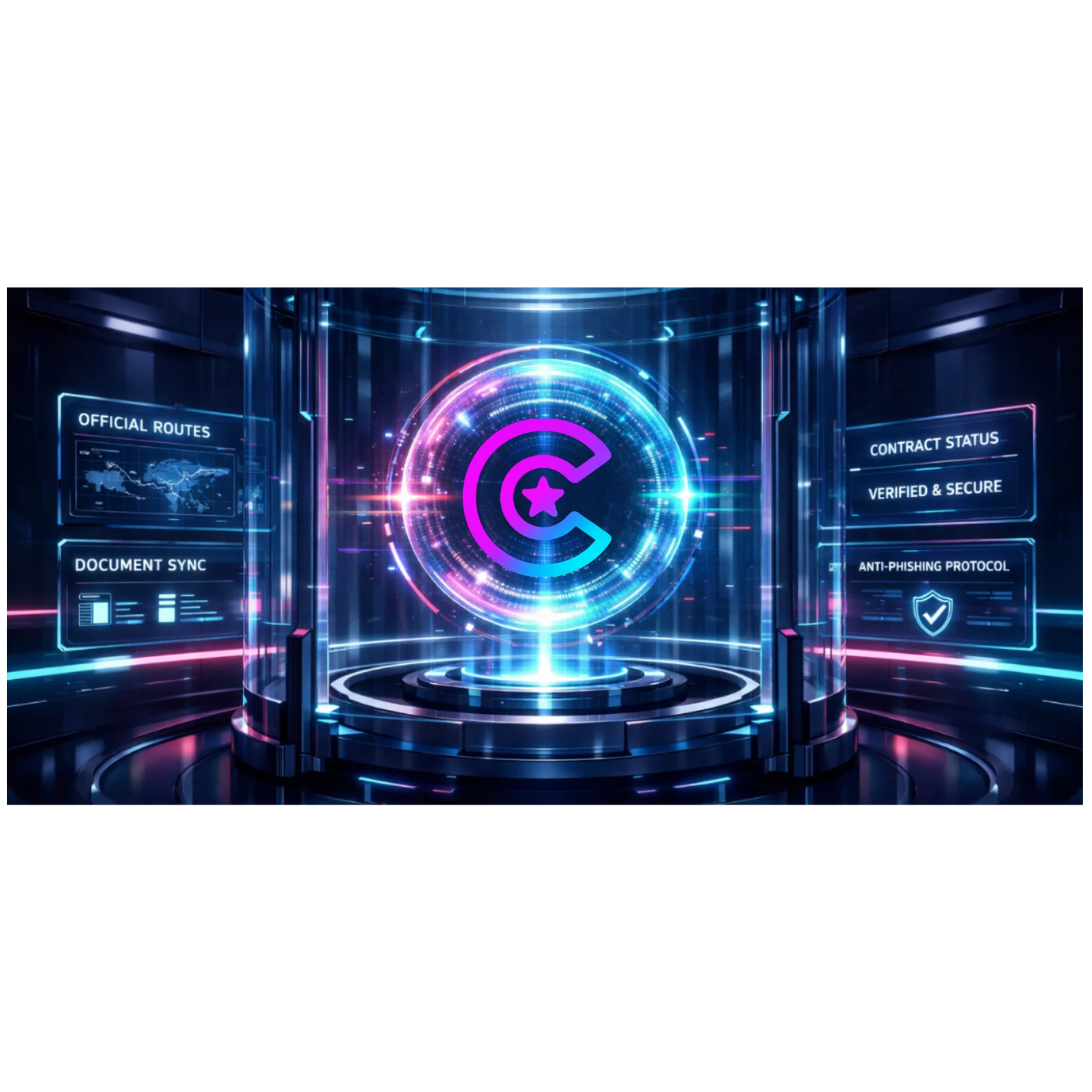 CHLG trust chamber showing official domain, docs verification, contract posture, and verification-first routing